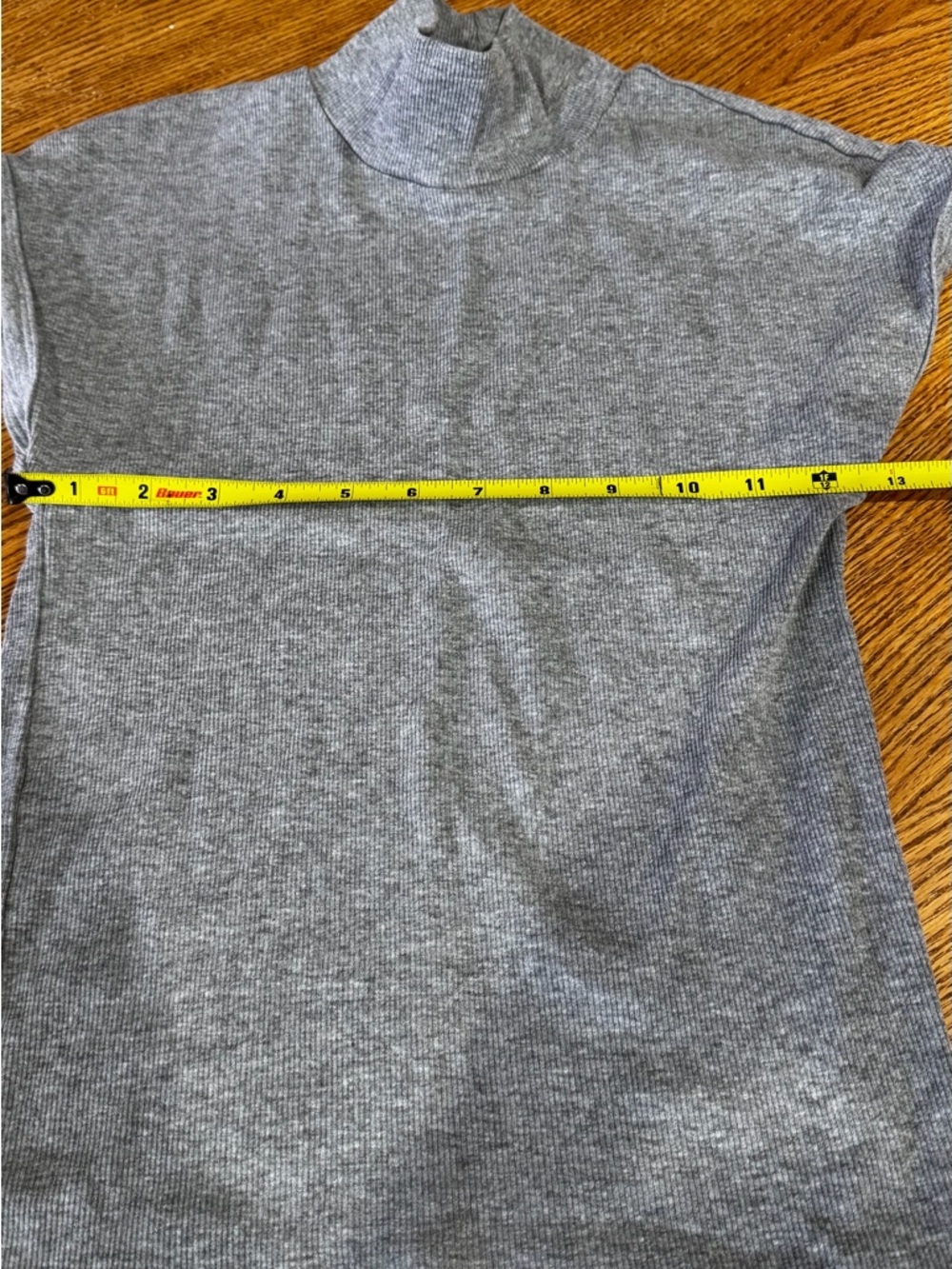 Zara Light Gray Ribbed Mock Neck Short Sleeve Top